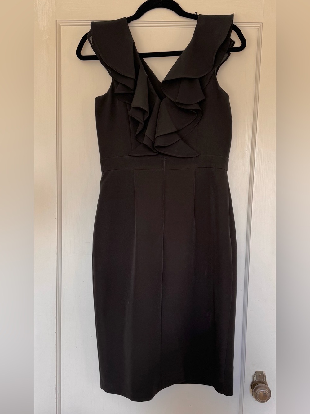 Just...Taylor Black Ruffle-Front Midi Sheath Dress
